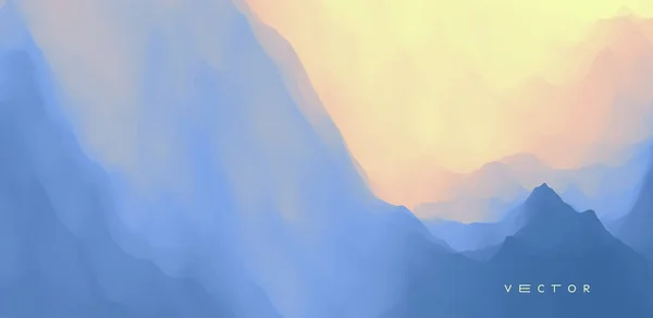 Blauer Abstrakter Hintergrund Wasseroberfläche Himmel Mit Wolken Landschaft Mit Bergen — Stockvektor