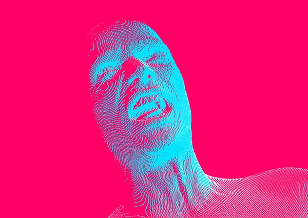 猛烈に叫んでいる男 口を開けて男の感情的な叫び 悪魔の顔 人と感情の概念 ヴォクセル美術 3Dベクトル図 — ストックベクタ