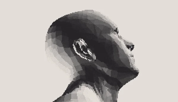 抽象的な男の頭の点から作られた 点線の顔の背景の側面図 カバーデザインテンプレート バナー チラシ ポスターやパンフレットのための3Dベクトルイラスト — ストックベクタ