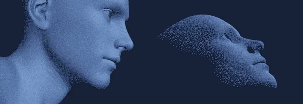 Ai人間の顔を形成するネットワーク テクノロジーとロボット工学の概念 匿名のソーシャルマスキング サイバー犯罪とサイバーセキュリティベクトル図 — ストックベクタ