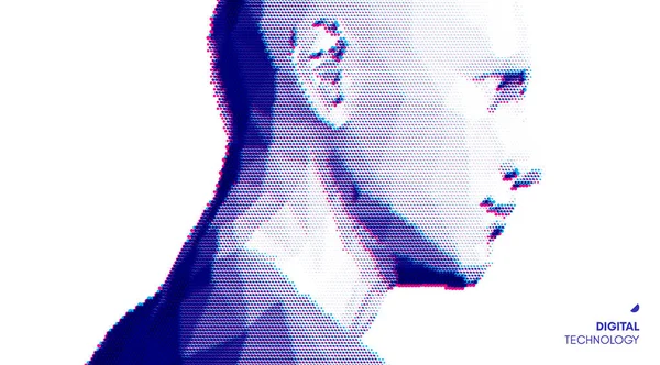 Face Man Glitch Effect Abstract Men Head Made Dots Pixel — Stockový vektor