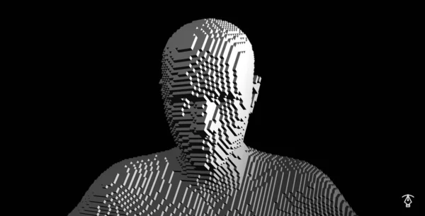从立方体构造数字化人头 商业展示 传单或海报的最低限度设计 技术和机器人概念 Voxel艺术 3D矢量插图 — 图库矢量图片