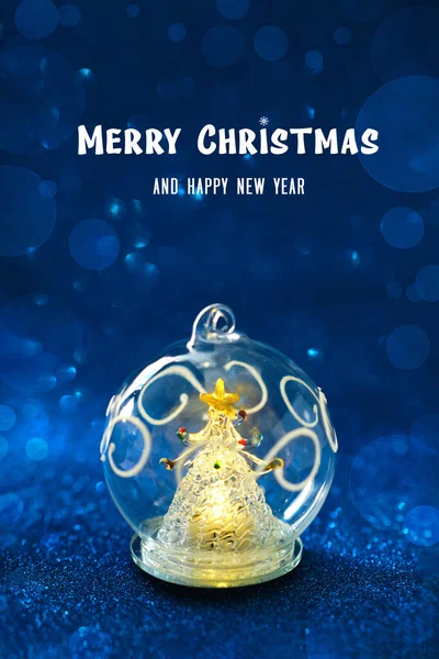 Merry Xmas Card Winter Holiday Theme Happy New Year Glass — Stock Photo, Image