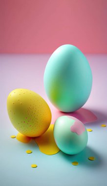 Multi-colored painted Easter eggs on a bright background. Generative AI