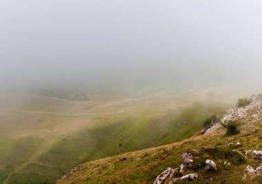 Panorama of beautiful high mountain landscape near the Spanish border along the way of Saint James. Pyrenees, Nouvelle-Aquitaine, France