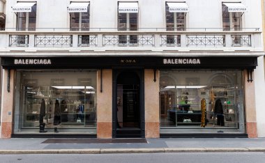 Milan, Italy - Ottobre 16, 2022: The Balenciaga shop in Montenapoleone, Milan is a luxury fashion destination for the latest high-end fashion. The store offers clothing, shoes, and accessories from the renowned designer brand