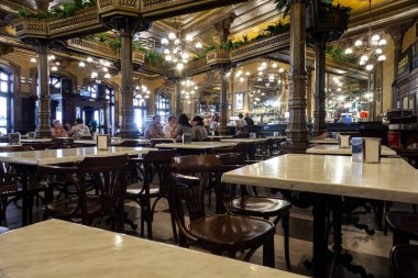 Pamplona, Spain - August, 01, 2022: Cafe Iruna is a nineteenth-century coffee shop and one of the corners most frequented by Ernest Heminway on July 2, 2019 in Pamplona, Spain