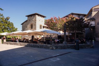 Pamplona, Spain - August, 01, 2022: View of the famous bar restaurant named Caballo Blanco in Pamplona