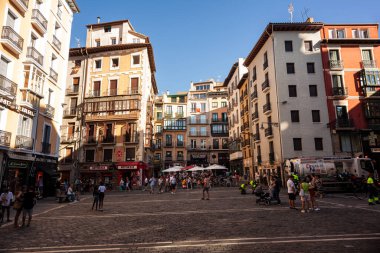 Pamplona, Spain - August, 01, 2022: Ancient square of Pamplona, Navarre, Spain.