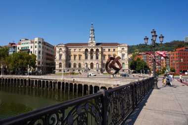 Bilbao, Spain - August 02, 2022: View of the City hall and the River Nervion in Bilbao, Bizkaia, Basque Country, Spain clipart