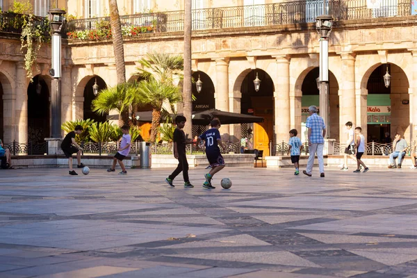 Bilbao Spain August 2022 Group Children Playing Soccer Informal Football — Stock Photo, Image