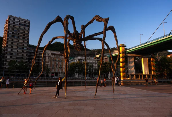 Bilbao Španělsko Srpna 2022 Pohled Při Západu Slunce Obří Pavoučí — Stock fotografie