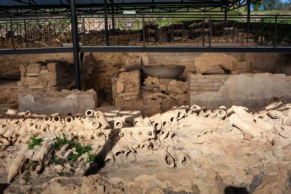 Vykopávky Severní Lázně Morgantině Archeologické Naleziště Starého Města Sicílie — Stock fotografie