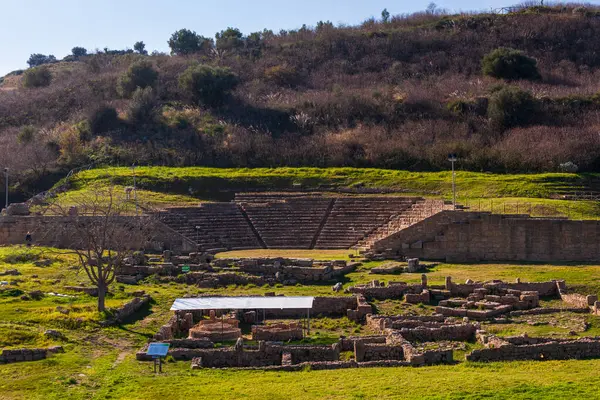 Ελληνικό Θέατρο Και Άλλα Ερείπια Στον Αρχαιολογικό Χώρο Morgantina Σικελία — Φωτογραφία Αρχείου