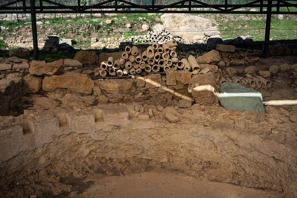Scavi Del Bagno Nord Nel Centro Storico Morgantina Sito Archeologico — Foto Stock