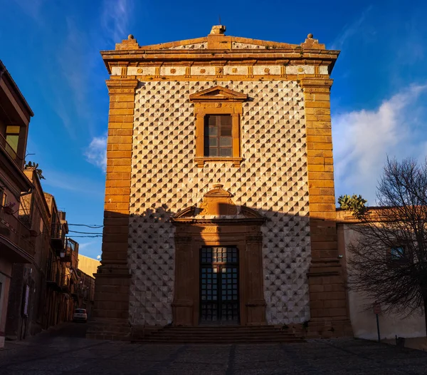 Zicht San Domenico Kerk Aidone Bij Zonsondergang Sicilië — Stockfoto