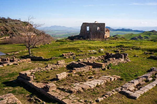 Vista Panorâmica Sítio Arqueológico Grego Morgantina Interior Sicília Itália — Fotografia de Stock