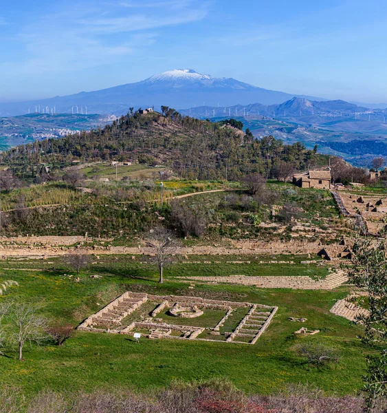 Panoramatický Pohled Řecké Archeologické Naleziště Morgantina Interiéru Sicílie Itálii — Stock fotografie