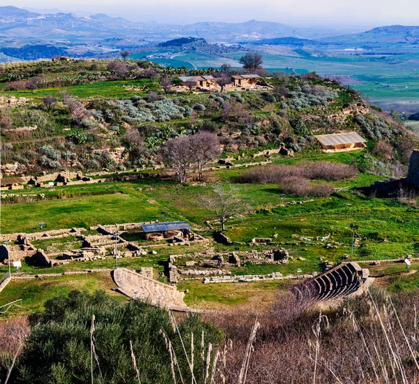 Vista Panorámica Del Sitio Arqueológico Griego Morgantina Interior Sicilia Italia —  Fotos de Stock