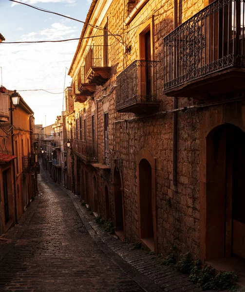 Street Old Houses Aidone Sunset Enna Province Sicily Italy — Stock Photo, Image