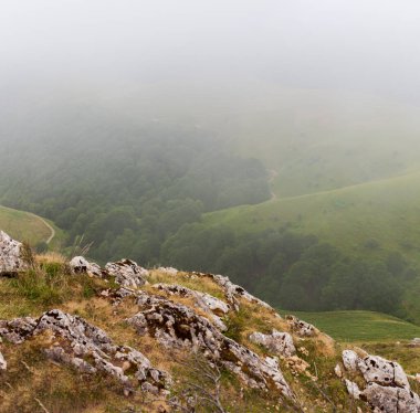 Panorama of beautiful high mountain landscape near the Spanish border along the way of Saint James. Pyrenees, Nouvelle-Aquitaine, France