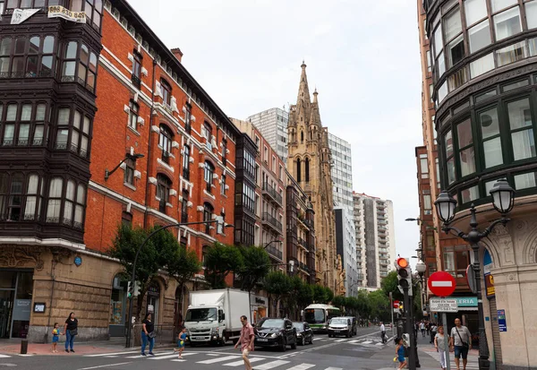 Bilbau Espanha Agosto 2022 Vista Calle Hurtado Amezaga Com Igreja — Fotografia de Stock