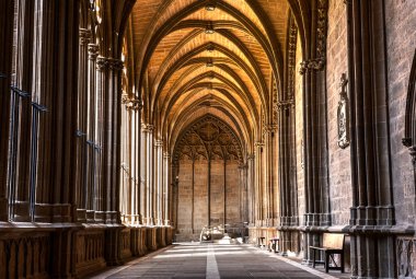 View of the Gothic Cloister of Pamplona Cathedral, Navarre. Spain