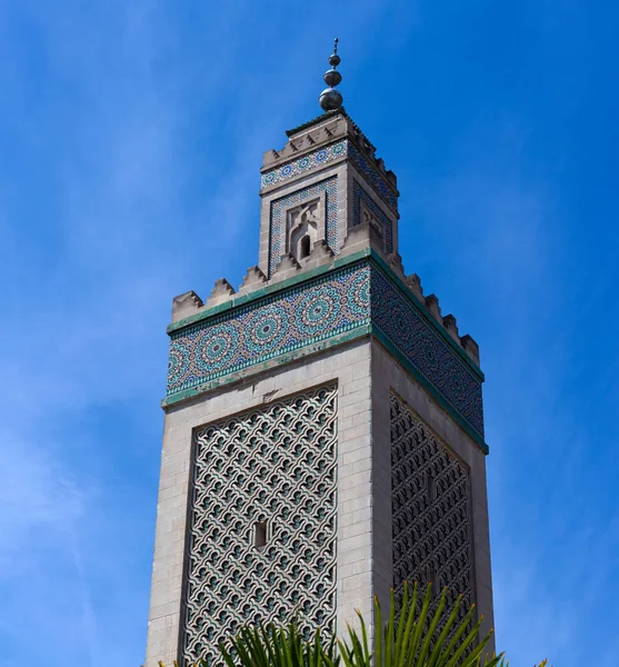 Вид Мінарет Великої Мечеті Блакитне Небо Париж — стокове фото
