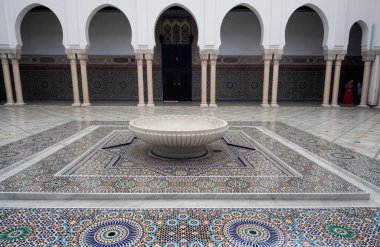 Paris, France - July, 14: Interior of the Grand Mosque of Paris full of beautiful mosaics on July 14, 2022