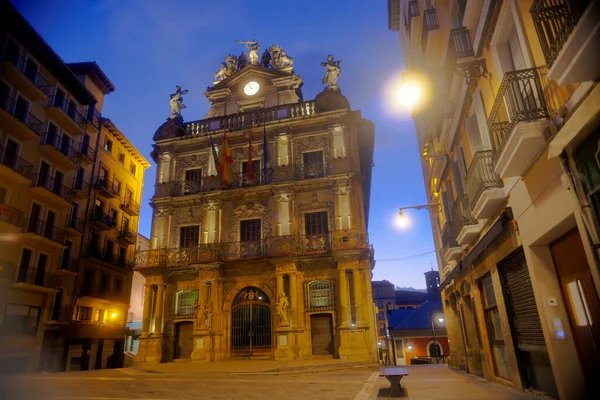 Widok Nocny Ratusz Miejski Pamplona — Zdjęcie stockowe