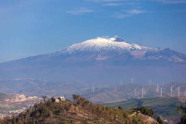Panoramiczny Widok Starożytne Greckie Miasto Morgantina Wulkanem Etna Tle Sycylii — Zdjęcie stockowe