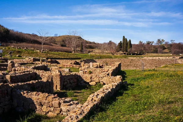 Panoramiczny Widok Greckie Stanowisko Archeologiczne Morgantina Wnętrzu Sycylii Włoszech — Zdjęcie stockowe