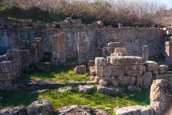 Stare Mury Starożytnych Budynków Morgantina Stare Miasto Archeologiczne Sycylia Włochy — Zdjęcie stockowe