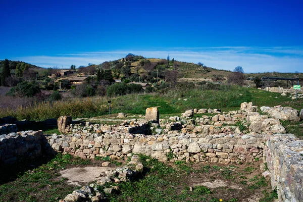 Panorámás Kilátás Ókori Görög Város Morgantina Híres Romjai Szicília — Stock Fotó