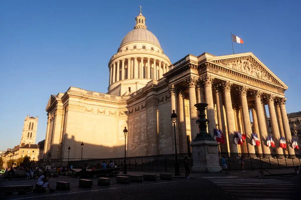 Kilátás Pantheon Épület Párizsban Egy Napsütéses Napon Naplementekor Franciaország — Stock Fotó