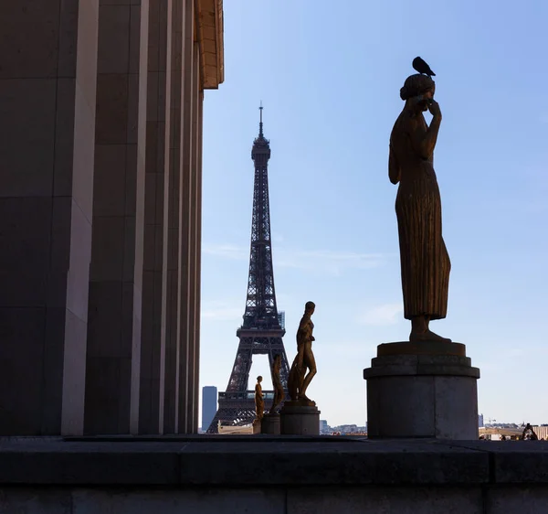 Vue Sur Sculptures Sur Palais Chaillot Sur Site Trocadéro Avec — Photo