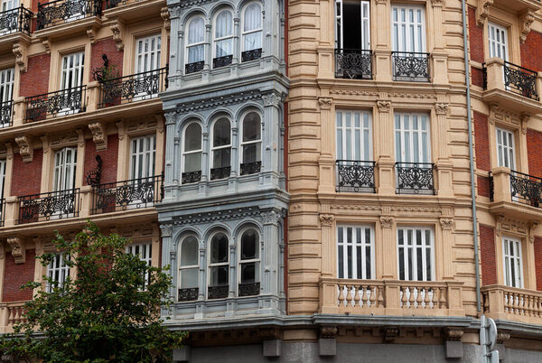 Old building facades in Bilbao, Basque Country, Spain