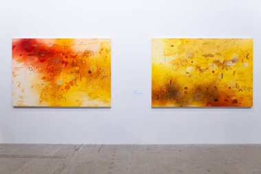 Venedik, İtalya - 17 Nisan 2024: Emmi Whitehorse 'un sanat eserleri Venedik bienalinin 60. Uluslararası Sanat Sergisi' nde sergilendi.