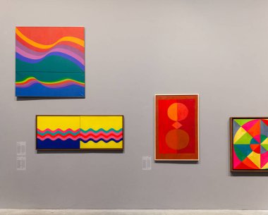 Venice, Italy - April 18, 2024: Paintings of the section of the Nucleao Storico: Abstraction during the 60th International Art exhibition of Venice biennale 2024, titled Foreigners Everywhere curated by Adriano Pedrosa clipart