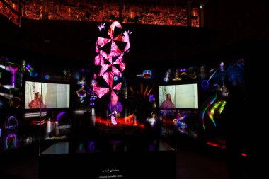 Venedik, İtalya - 19 Nisan 2024: Kurulum görüşü Guerreiro do Divino Amor tarafından Üstün Uygarlıklar olarak adlandırıldı. İsviçre Pavyonu, Venedik Bienali 'nin 60. Uluslararası Sanat Sergisi 2024