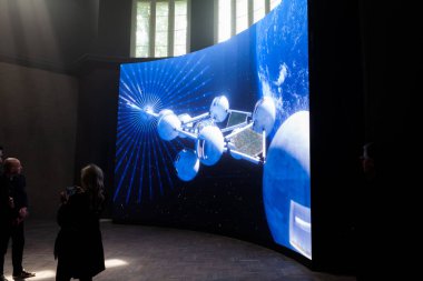 Venice, Italy - April 20, 2024: Video Installation by Yael Bartana titled Farewell exposed at the German Pavilion during the 60th International Art exhibition of Venice biennale curated by Adriano Pedrosa clipart
