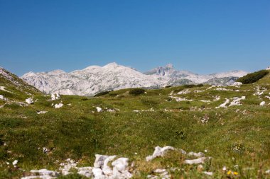 Slovenya 'nın Julian Alps kentindeki Triglav Ulusal Parkı' ndaki Krn sıradağlarının manzarası