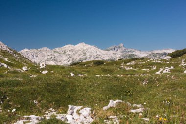 Slovenya 'nın Julian Alps kentindeki Triglav Ulusal Parkı' ndaki Krn sıradağlarının manzarası
