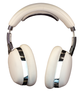 Şeffaf arkaplanda beyaz büyük kulaklıklar.