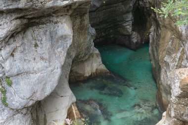 Slovenya Velika Korita 'daki Soca Vadisi' nde. Lepena Vadisi, Julian Alps, Bovec Belediyesi, Slovenya, Avrupa