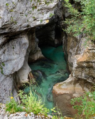 Slovenya Velika Korita 'daki Soca Vadisi' nde. Lepena Vadisi, Julian Alps, Bovec Belediyesi, Slovenya, Avrupa