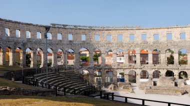 Roma amfitiyatrosunun antik kalıntıları, Istria yarımadası. Pula, Hırvatistan.
