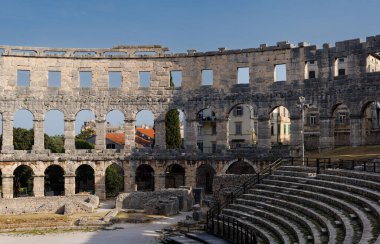 Roma amfitiyatrosunun antik kalıntıları, Istria yarımadası. Pula, Hırvatistan.