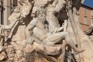 Roma, İtalya - Kasım 2022 Piazza Navona 'daki Quatro Fiumi çeşmesi