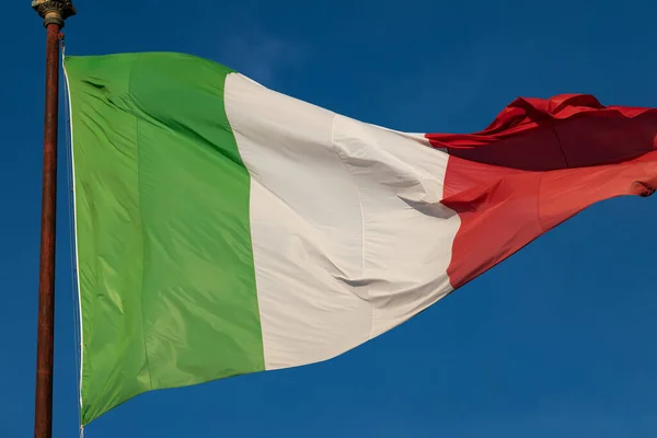 Waving Italian Flag Blue Sky — Stock Photo, Image